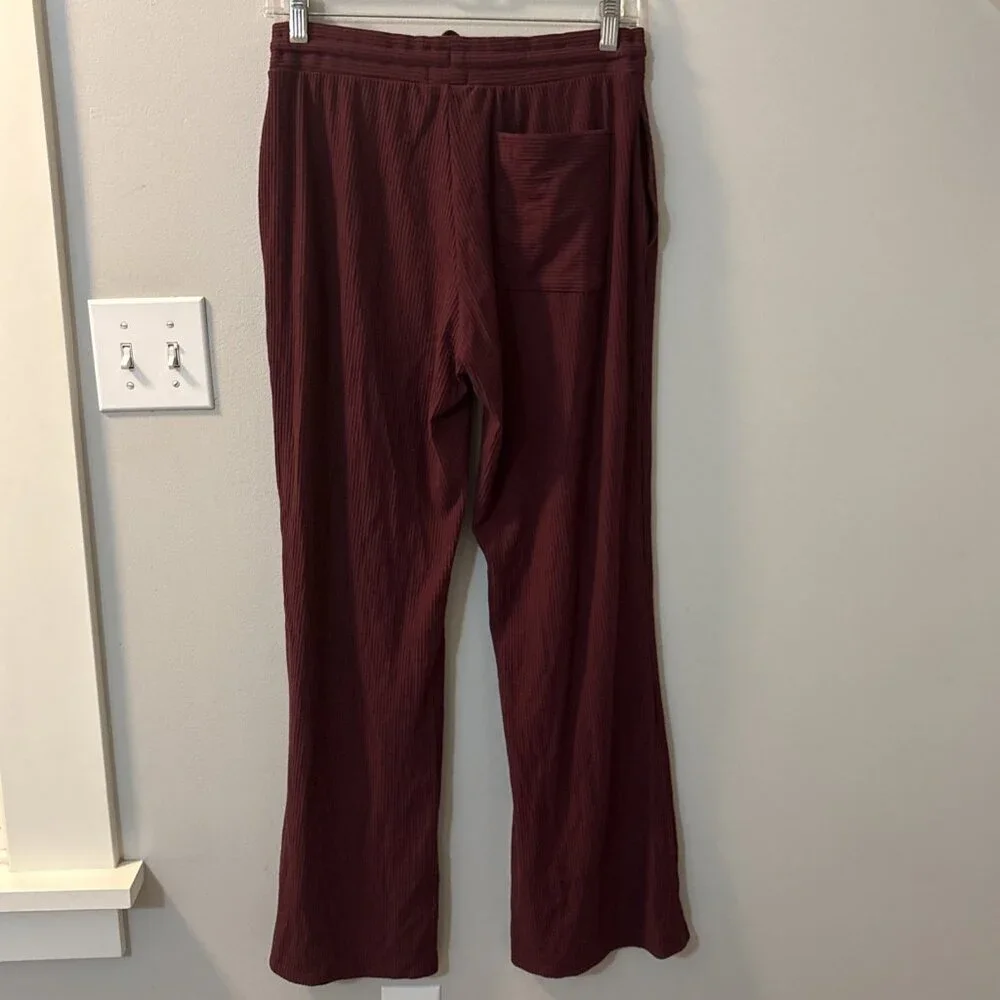 Tommy John Women’s Brushed Rib Wide Leg Lounge Pants Soft Port Royale Maroon SM
